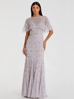 Mac Duggal 93653 Cape Dress Sz 14 NWT Vintage Lilac Beaded Formal Gown $698